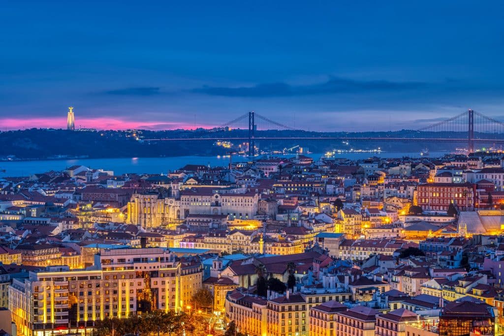 The lights of Lisbon in Portugal