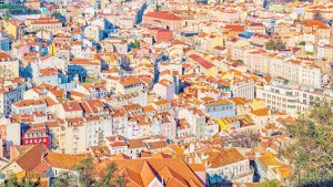 Colorful top view on Lisbon, Portugal