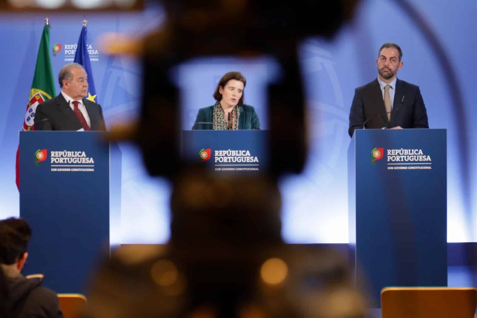 Ministers of the Presidency, Mariana Vieira da Silva, of Economy and Sea, António Costa Silva, and of Environment and Climate Action, Duarte Cordeiro, on the 2022 RRP report, Lisbon, February 24, 2023 (photo: João Bica)