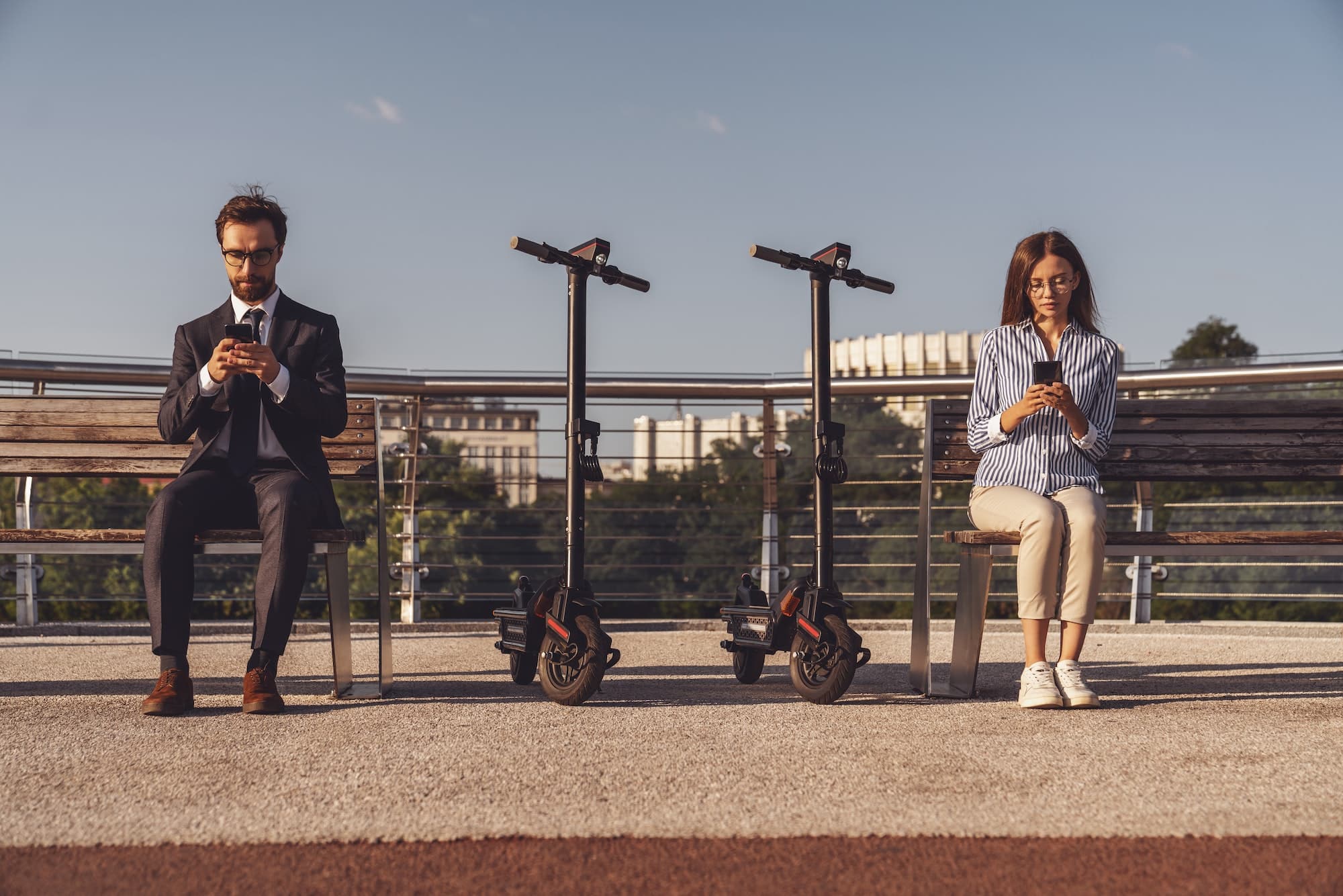 Walk on an electric scooter