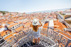 Woman traveling in Lisbon, Portugal