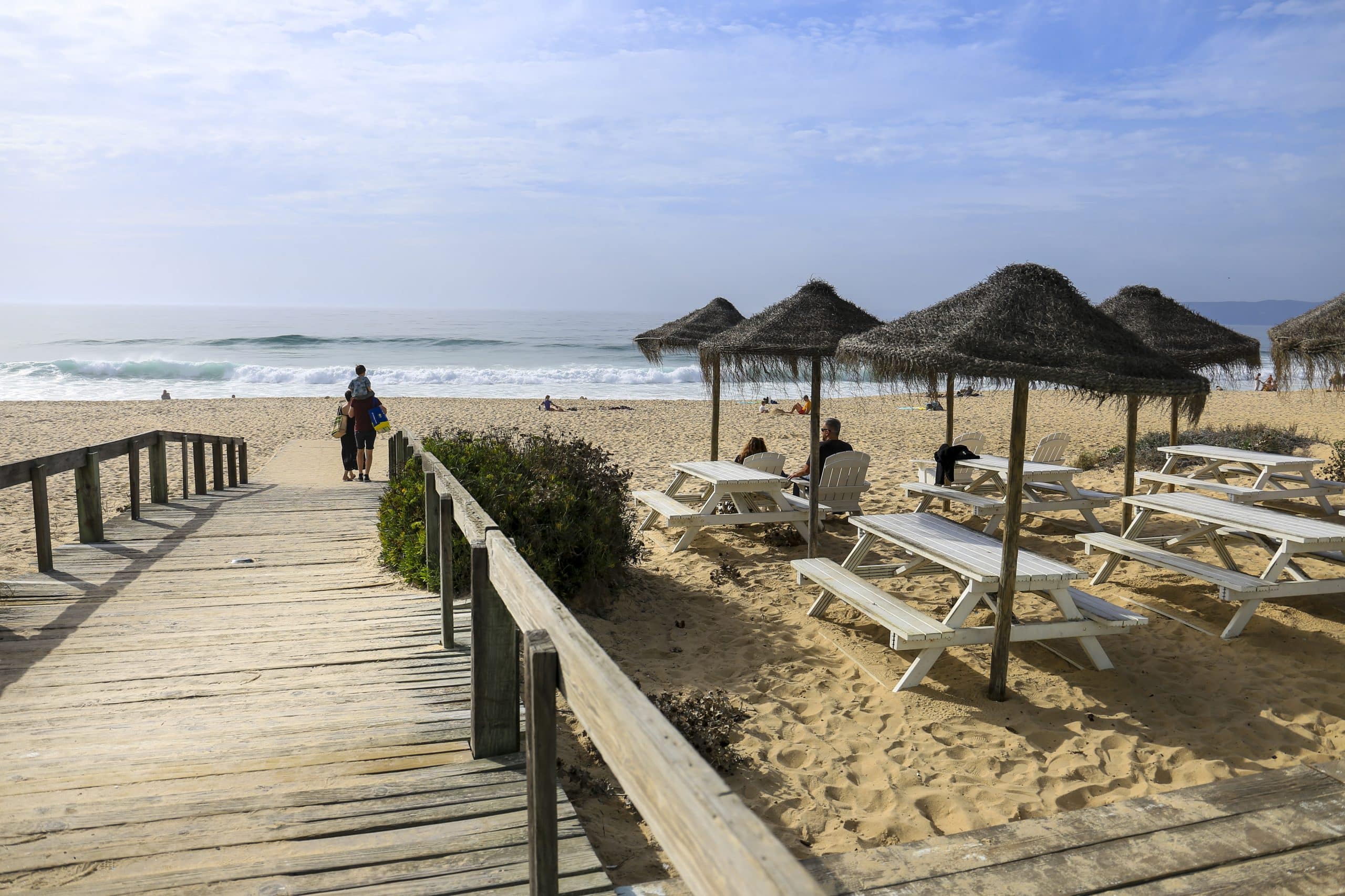 Comporta, Grandola, Portugal- October 28, 2022: Relaxing bar terrace in Santo Andre beach in Alentejo Coast in Portugal in Autumn