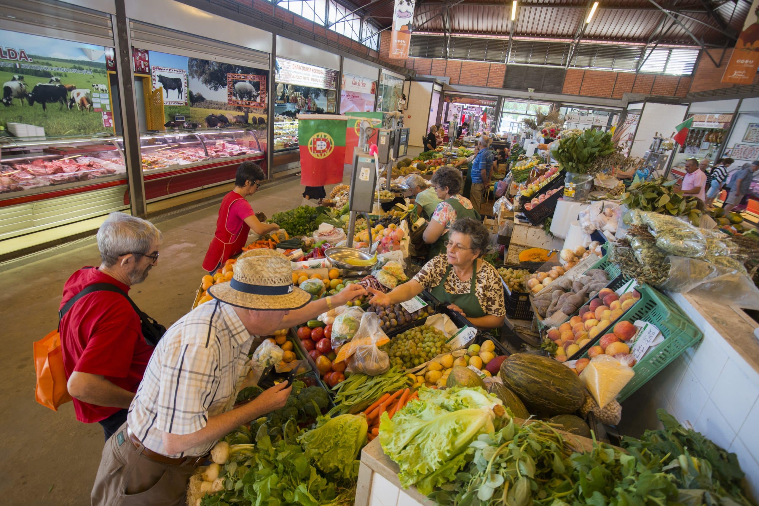 the Food Market in the Market Hall the Old Town of Olhao at the east Algarve in the south of Portugal in Europe.