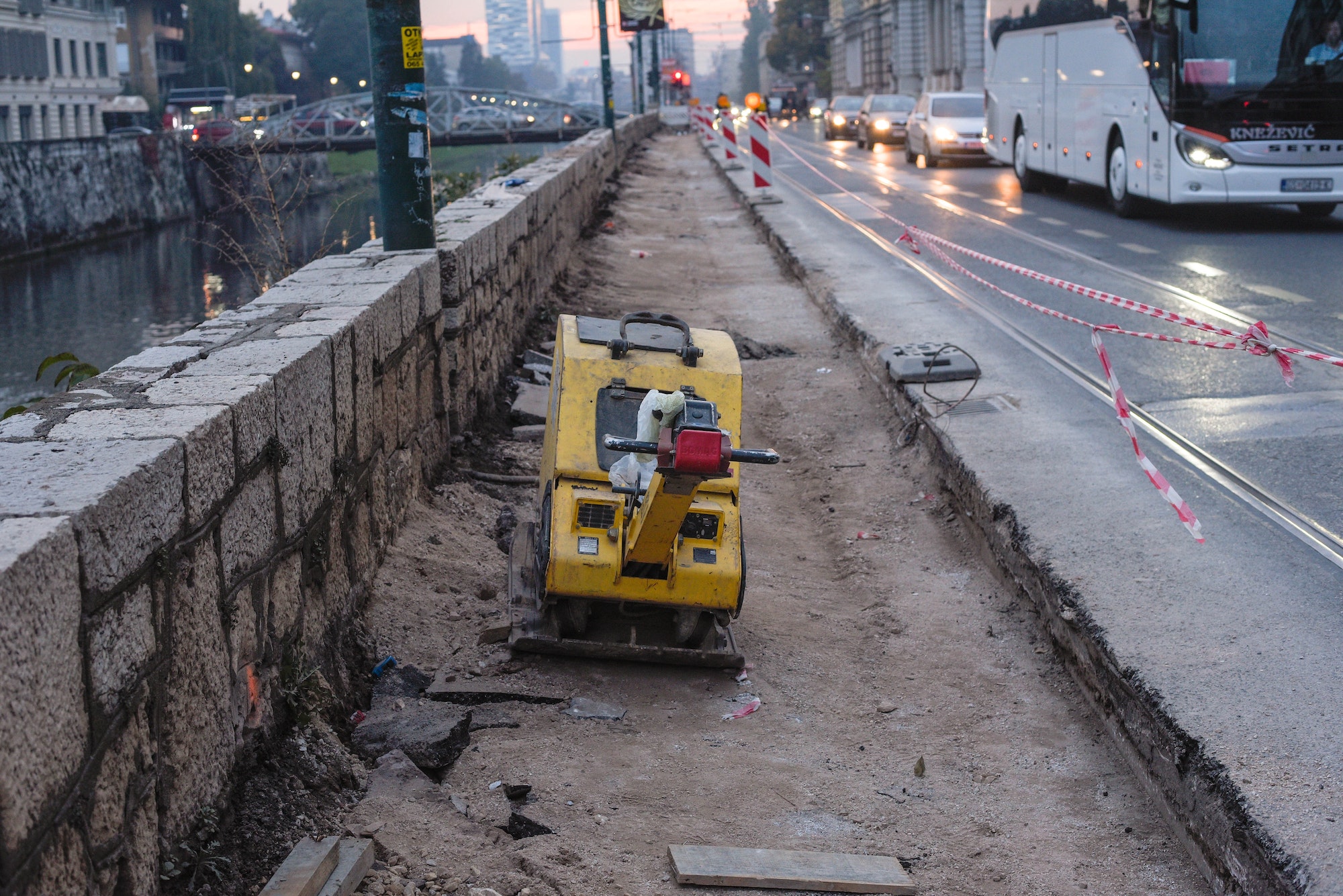 Road construction on city street