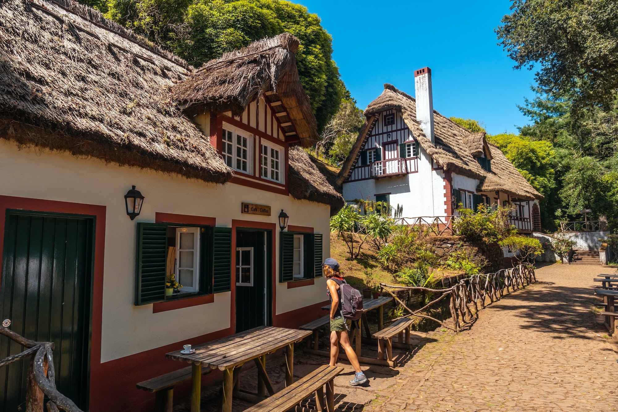 White houses at the beginning of Levada do Caldeirao Verde, Queimadas, Madeira. Portugal