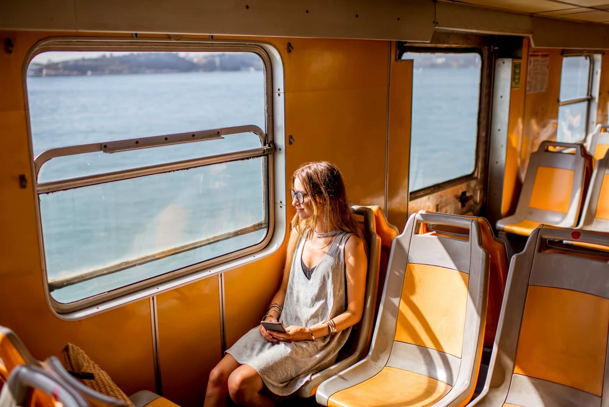 Woman traveling in ferry