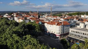 Aerial shot of the cultural city of Viseu with ancient architectural buildings in Portugal