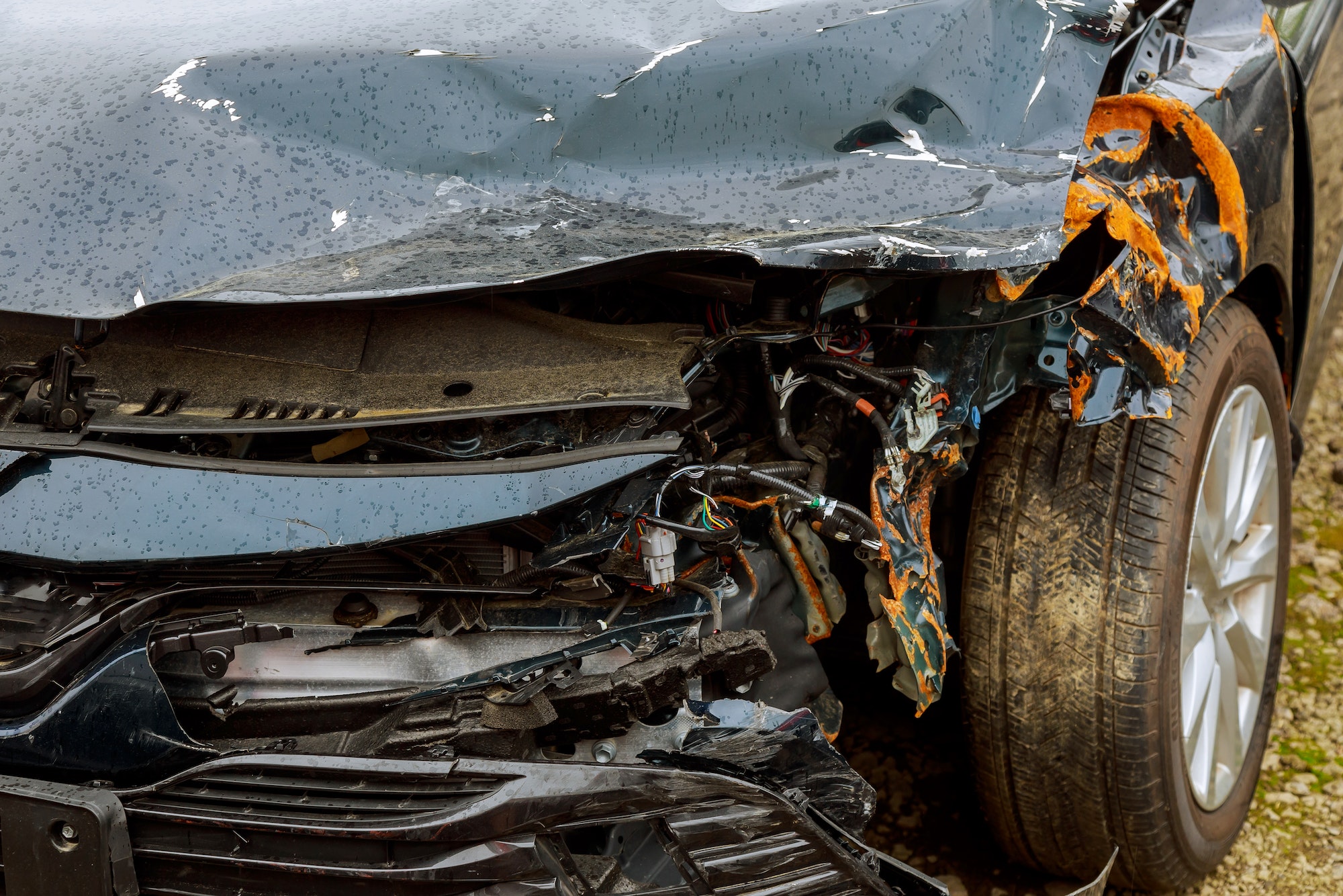 car crash accident on street, damaged automobiles after collision