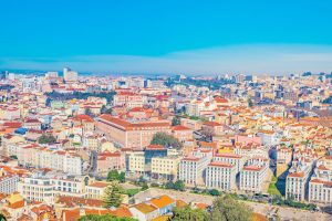 Colorful top view on Lisbon, Portugal