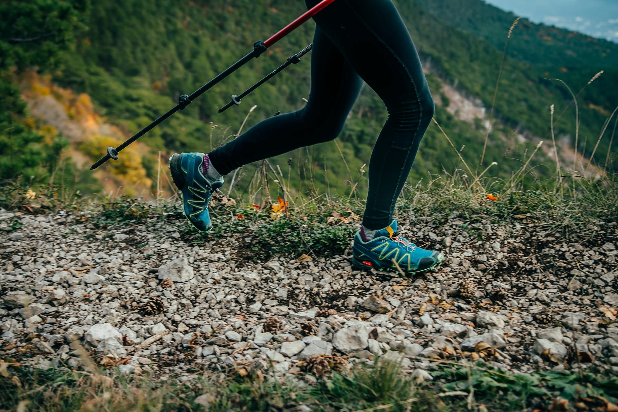 Girl hiking in mountains