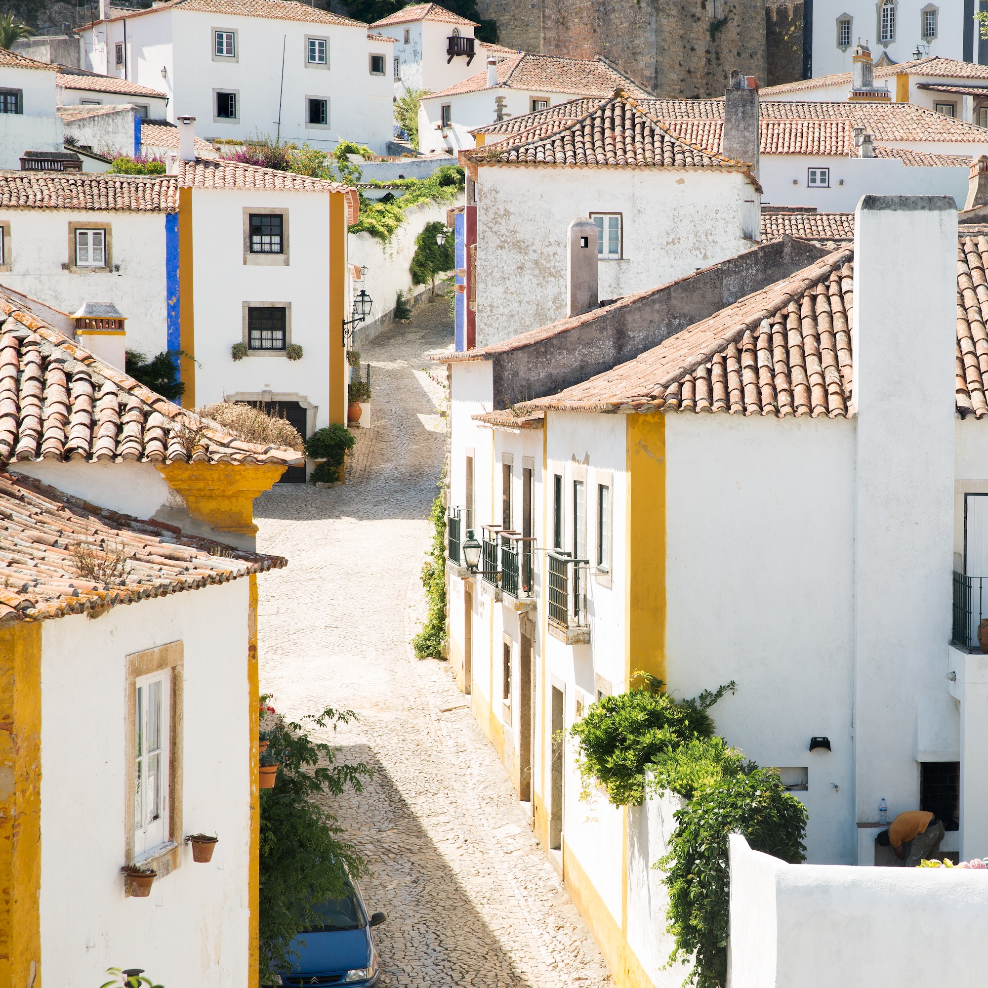 Beautiful view of houses in Óbidos, Portugal.