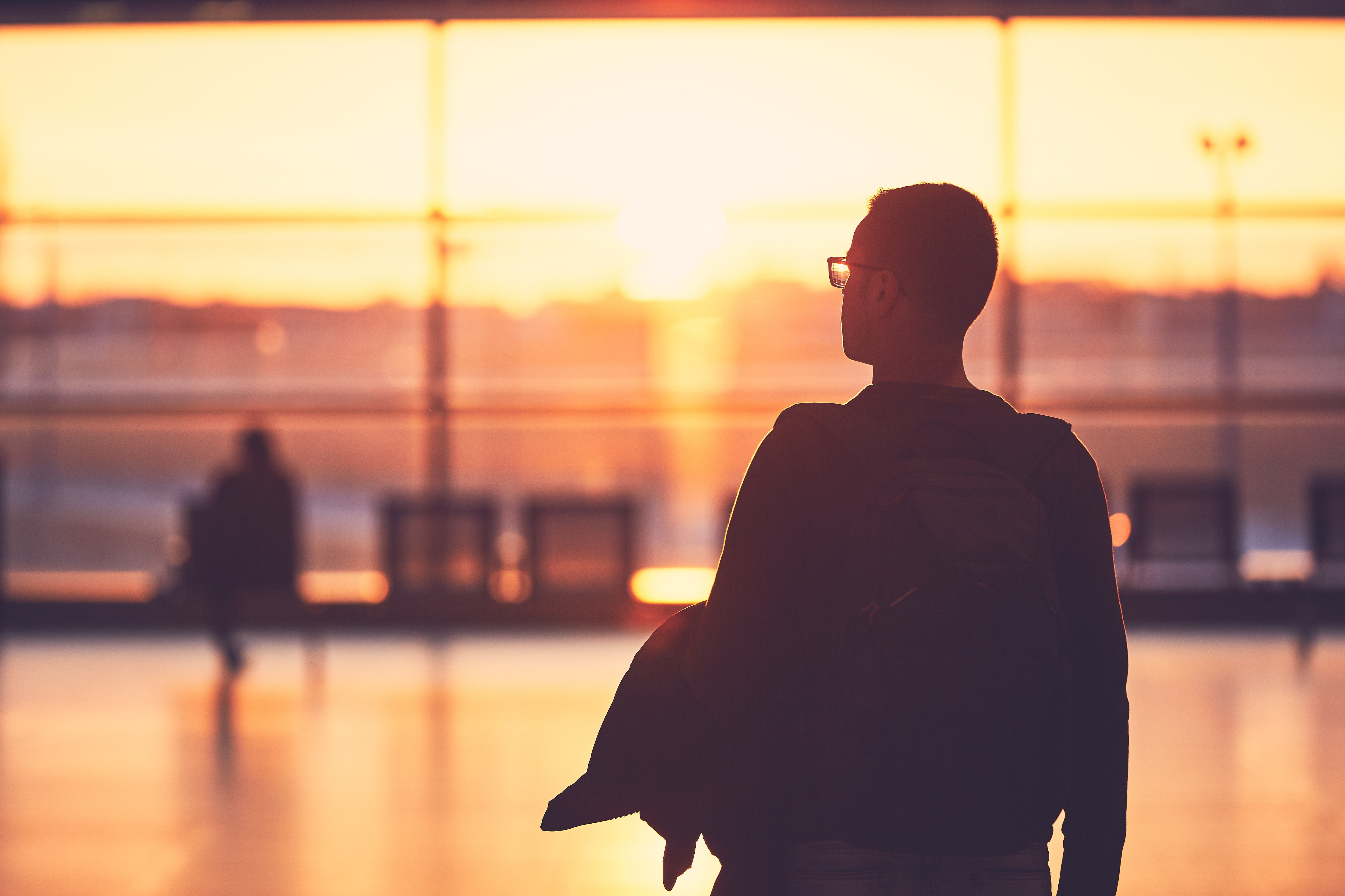 Airport terminal at the sunset