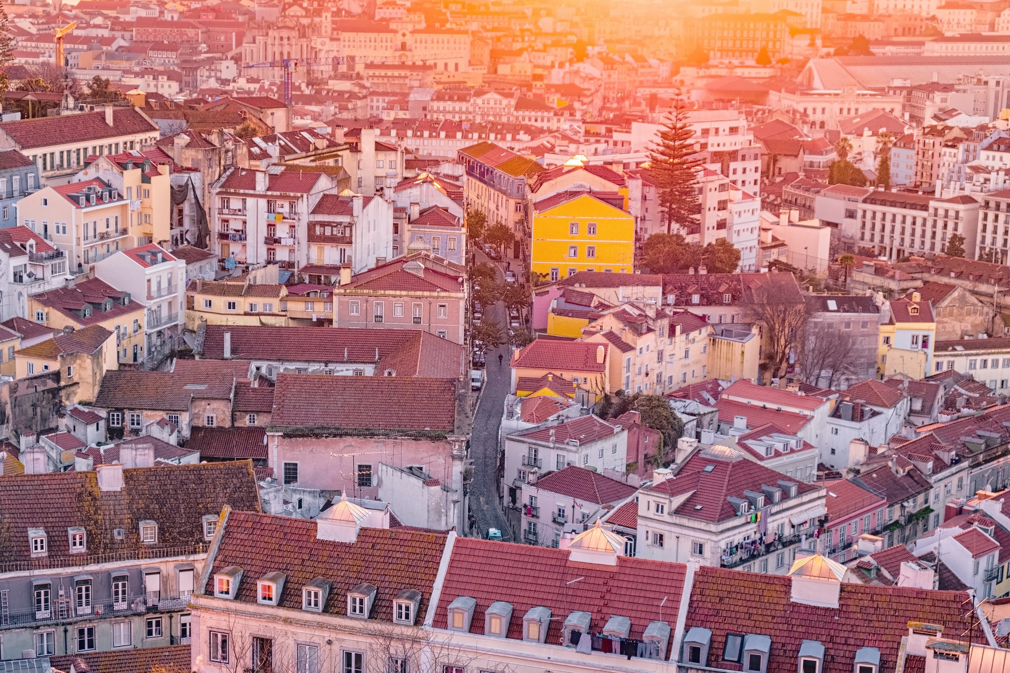 Colorful top view on Lisbon, Portugal