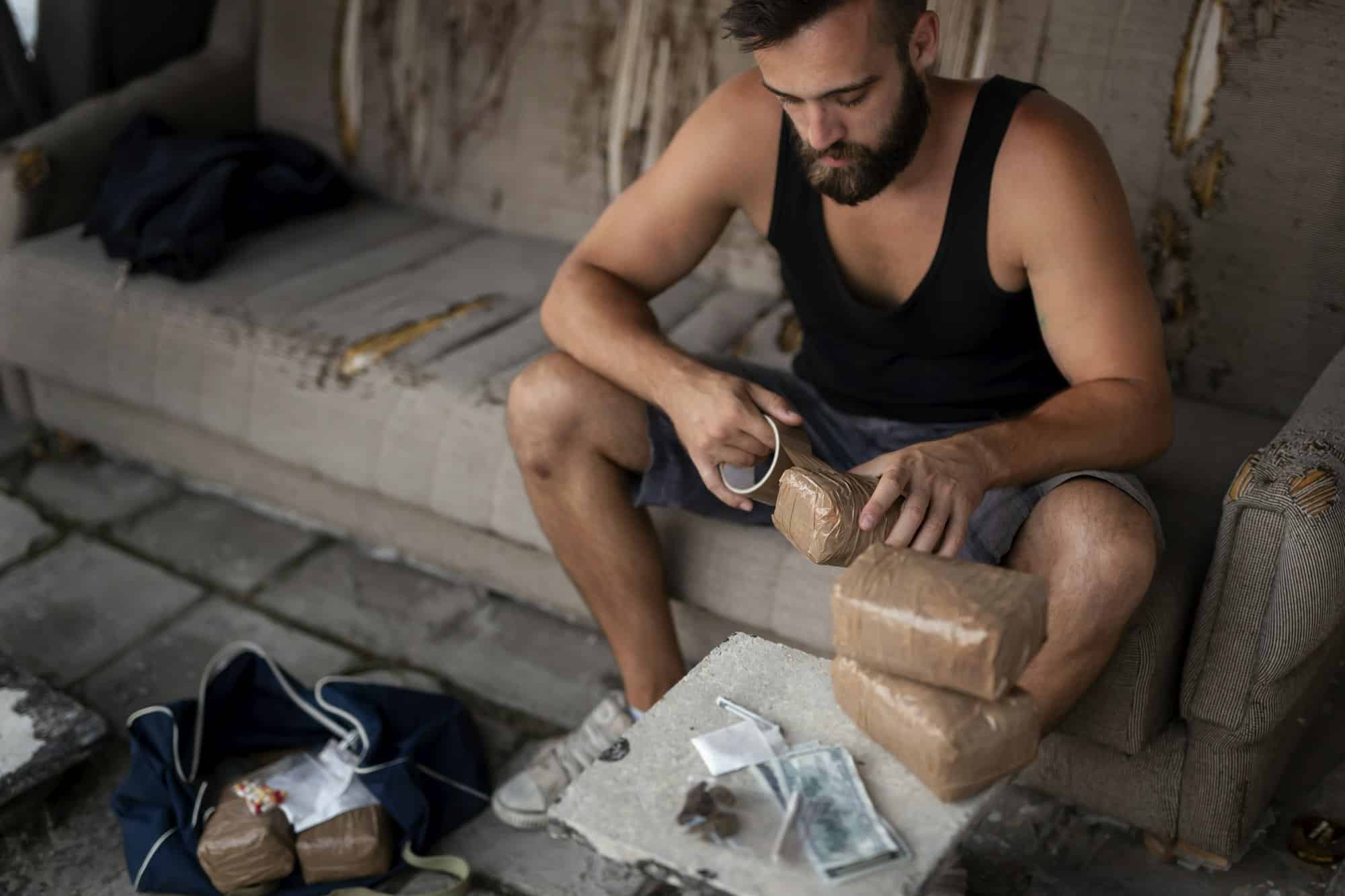 Drug trafficker packing bricks