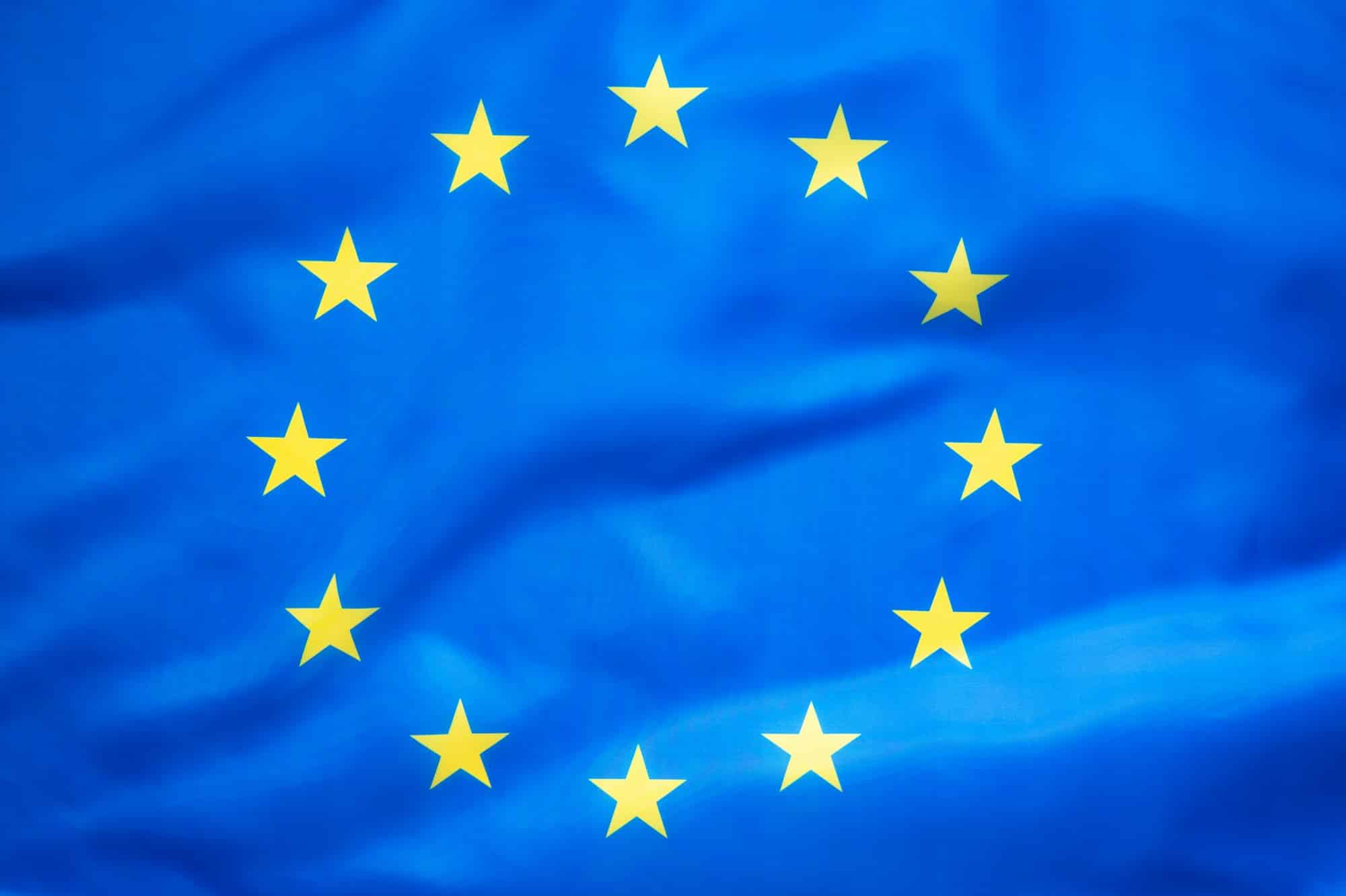 Photo of European Union flag. Waving EU flag.