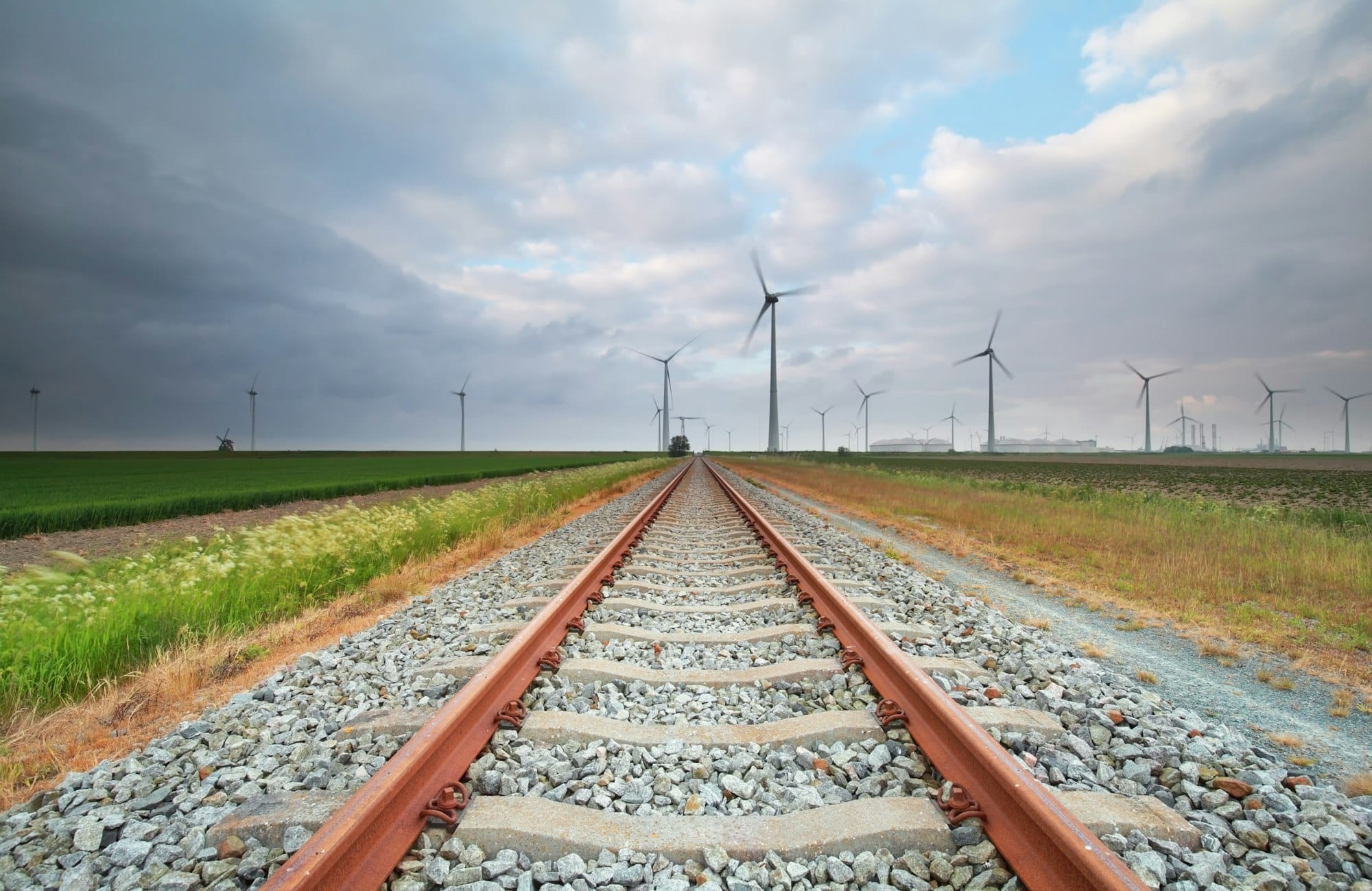 railway and windmill turbines