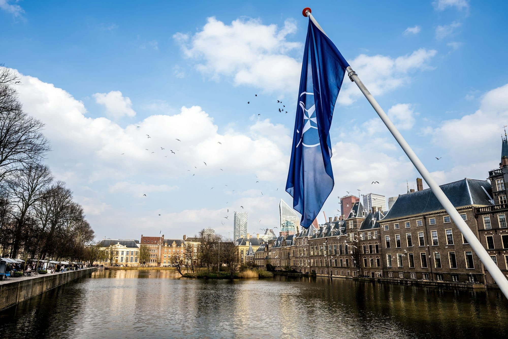 NATO flag in the center of Hague